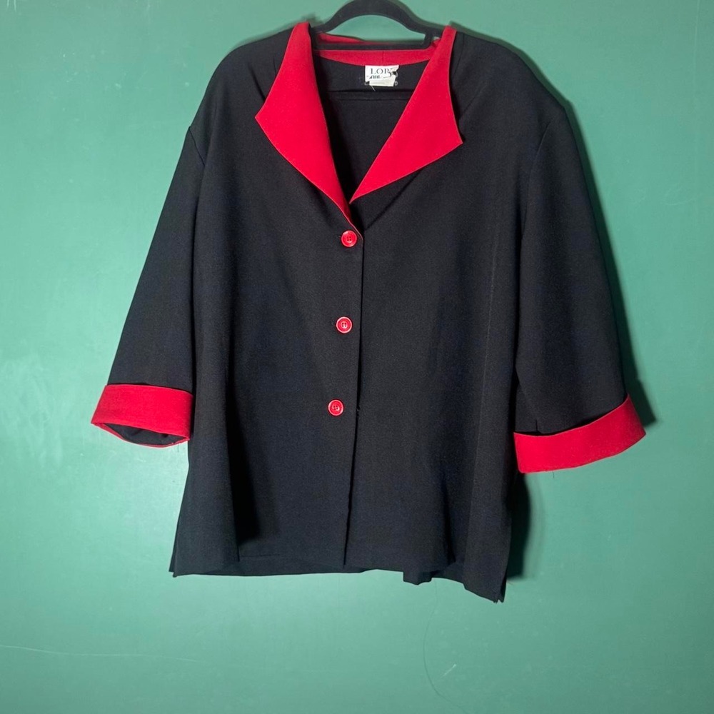 LORI by am Casuals Vintage Black Red Blazer Jacket Plus Size 24W 3/4 Sleeve